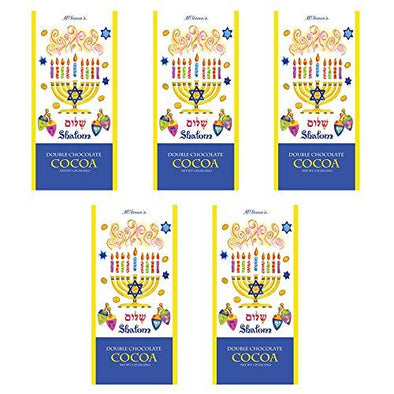 Shalom Hanukkah or Chanukah Double Hot Chocolate Cocoa Mix FIVE 1.25 Ounce Single Serve Packets Great For Gourmet Gifts Or Celebrations!
