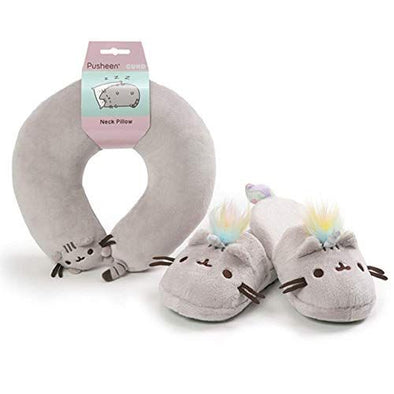 GUND, Pusheen Slippers and Pusheen Neck Pillow Travel Comfort Set